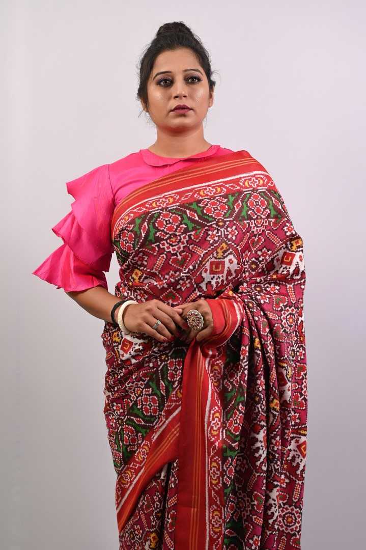 Magenta Double Ikkat Patola Saree_2