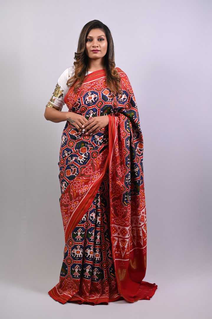 Blue Red Double Ikkat Patola Saree_1