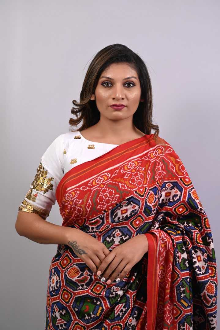 Blue Red Double Ikkat Patola Saree_1