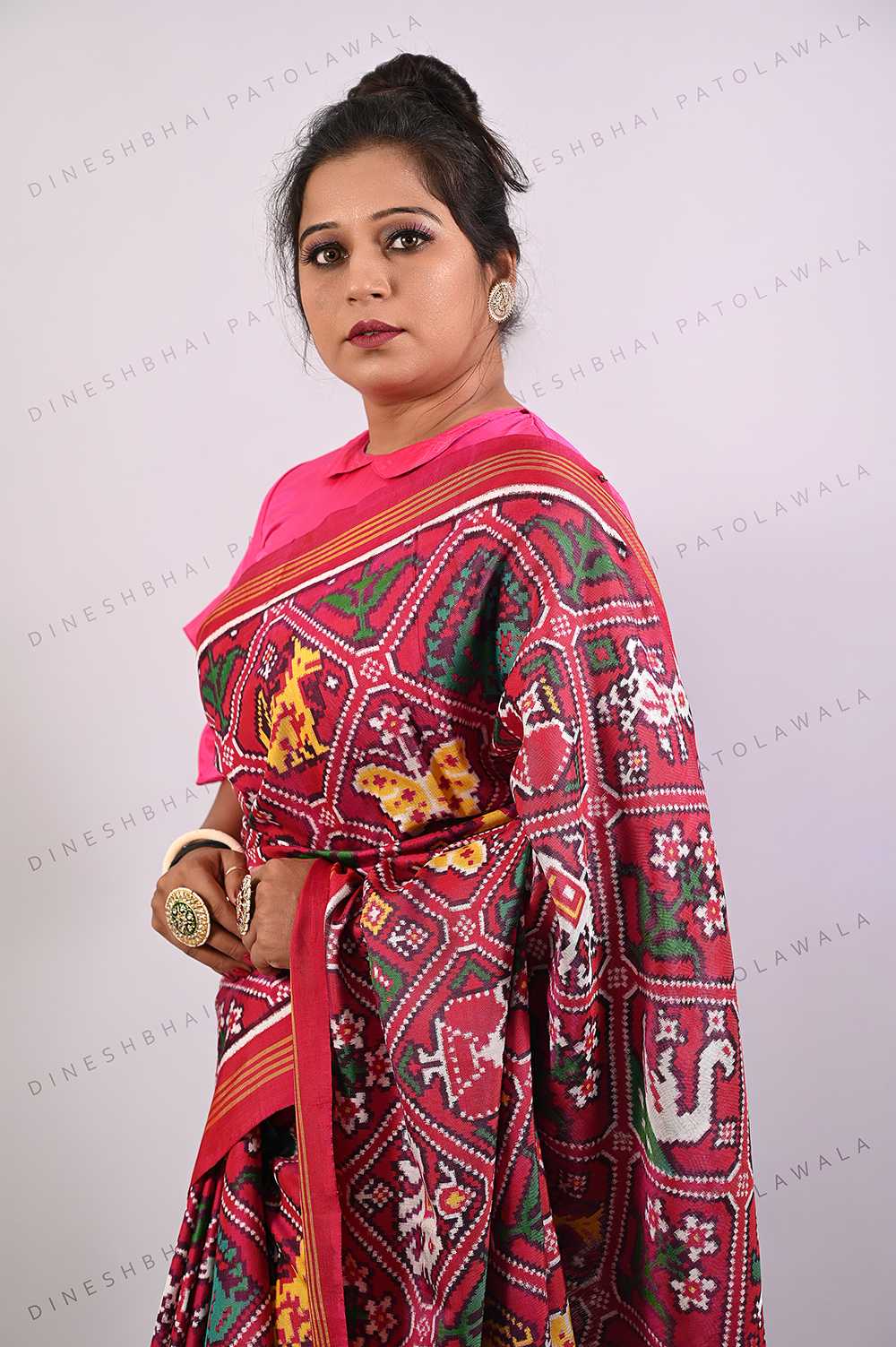 Pink 9 Motif Design Double Ikkat Patola Saree_1