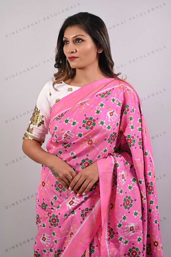 Baby Pink Navratna Design Double Ikkat Patola Saree_1