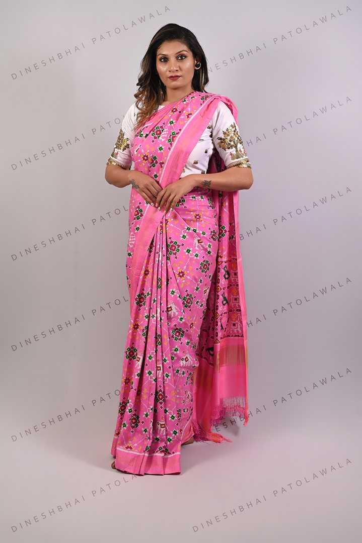 Baby Pink Navratna Design Double Ikkat Patola Saree_1