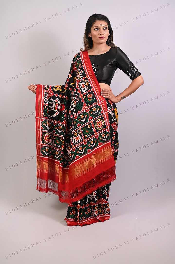 Black Double Ikkat Patola Saree_1