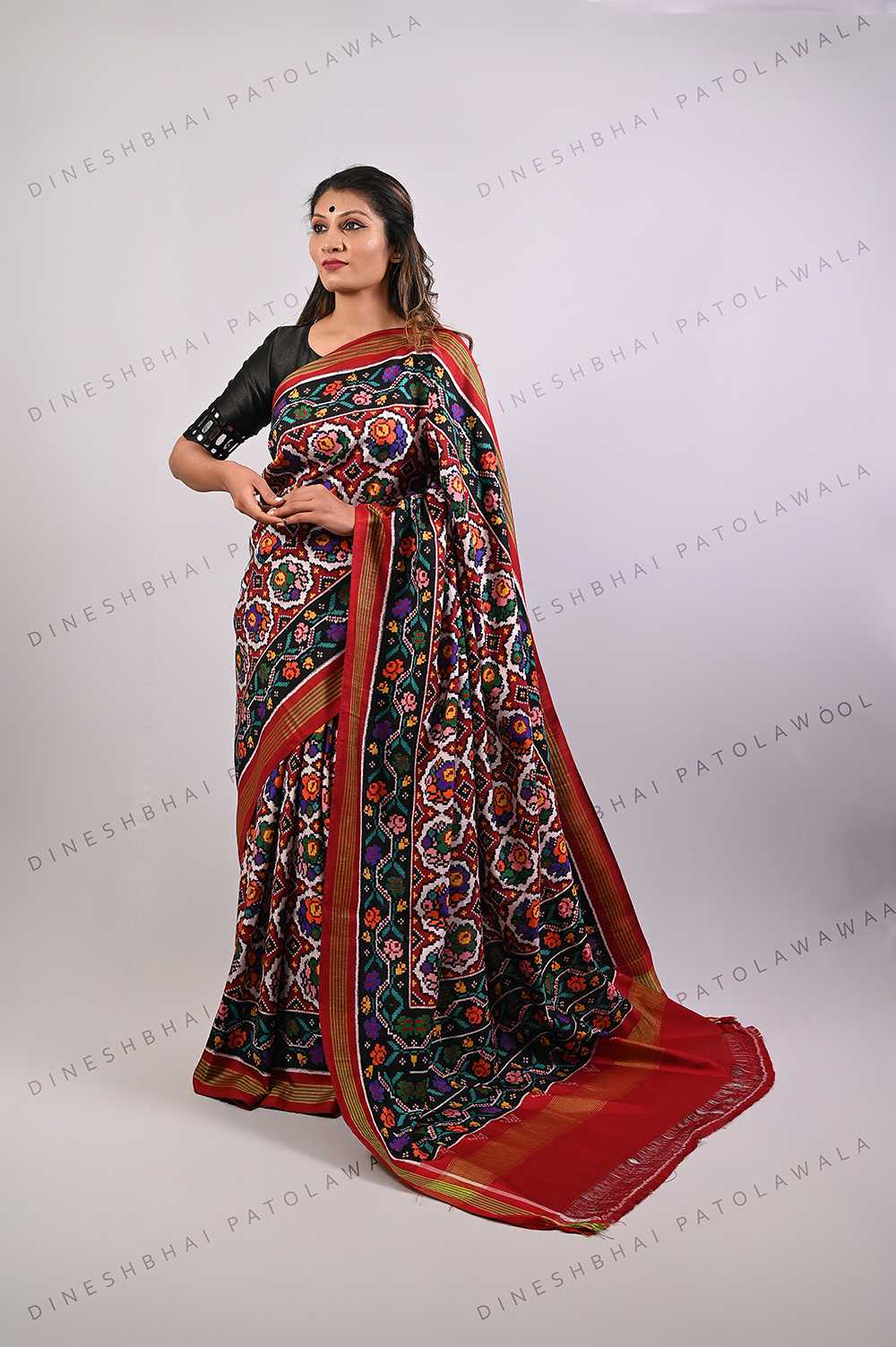 Multi color Floral Design Double Ikkat Patola Saree_1