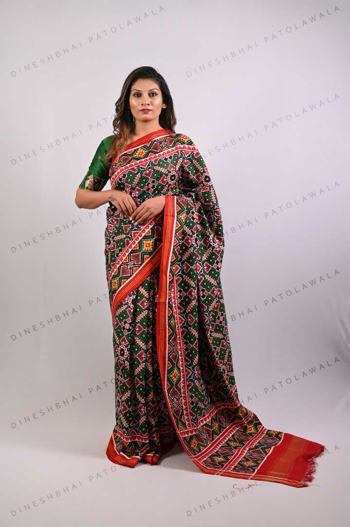 Green Manek Chowk Design Double Ikkat Patola Saree_1