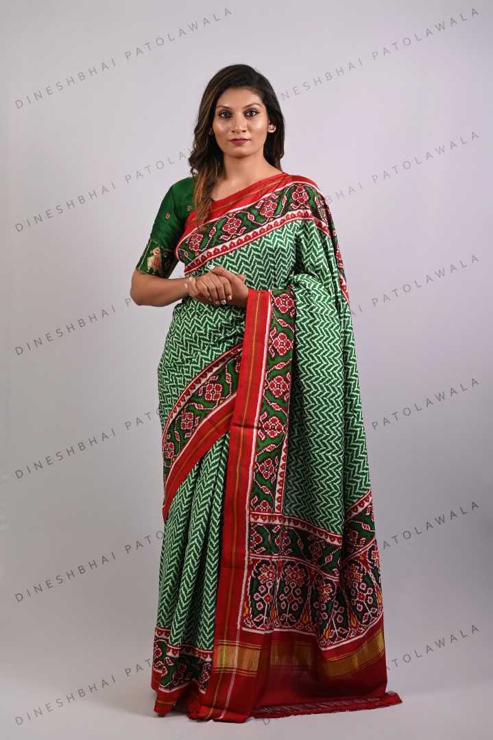 Green Lehryu Double Ikkat Patola Saree_1