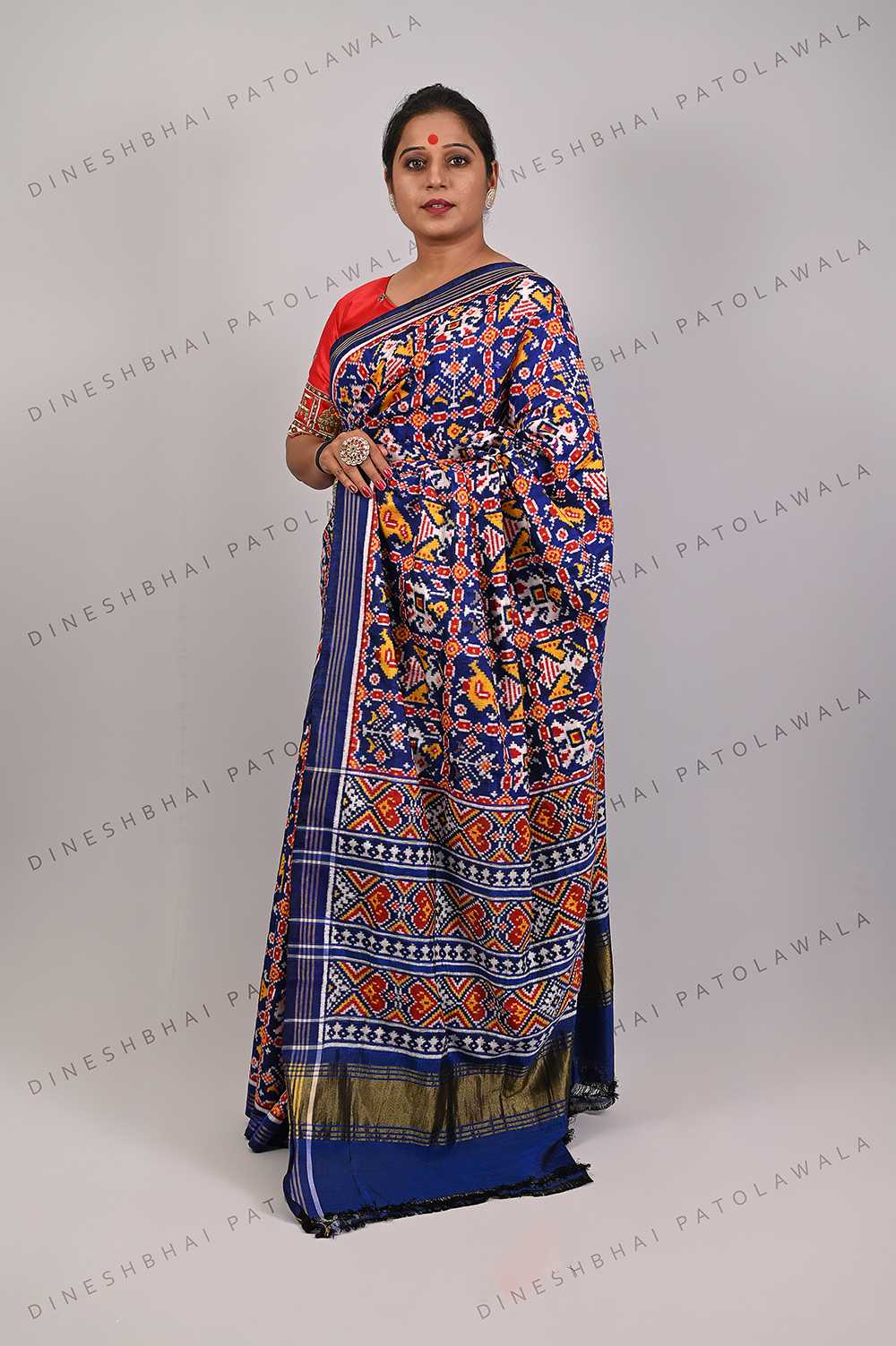 Royal Blue Double Ikkat Patola Saree_1