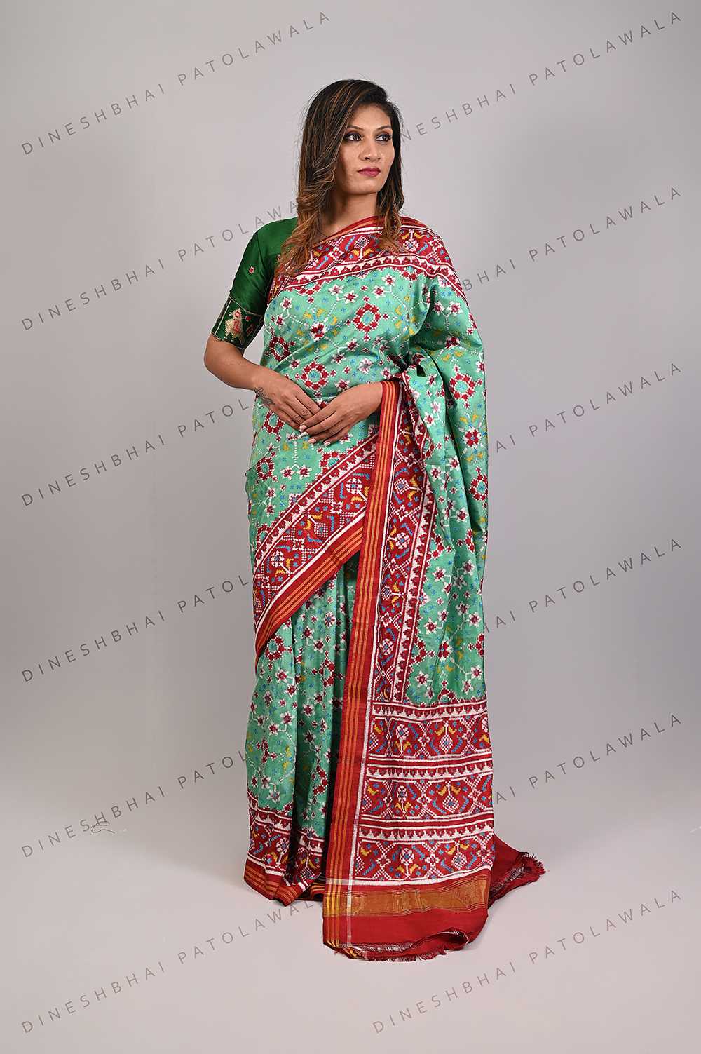 Pista Navratna Design Double Ikkat Patola Saree_1